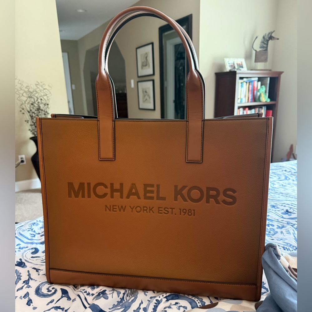 Michael Kors Cognac Leather Tote with Embossed Logo